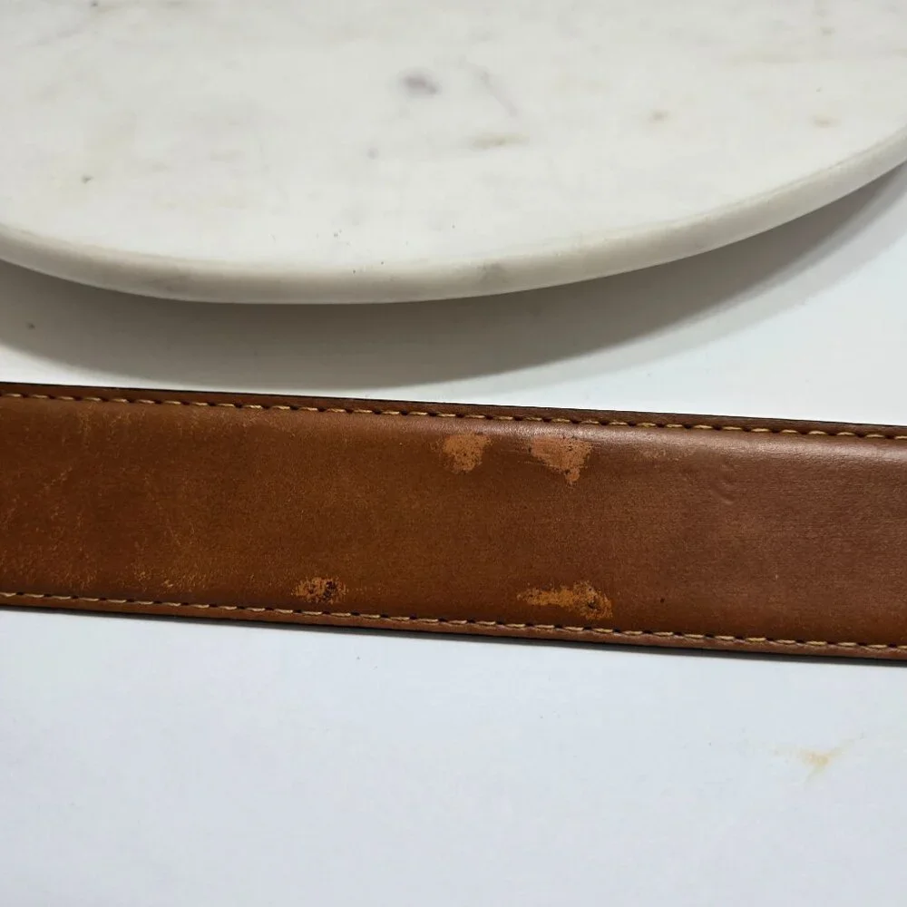 Fossil Mens Brown‎ Leather Belt Size 35 Silver Buckle Casual Preppy Neutral